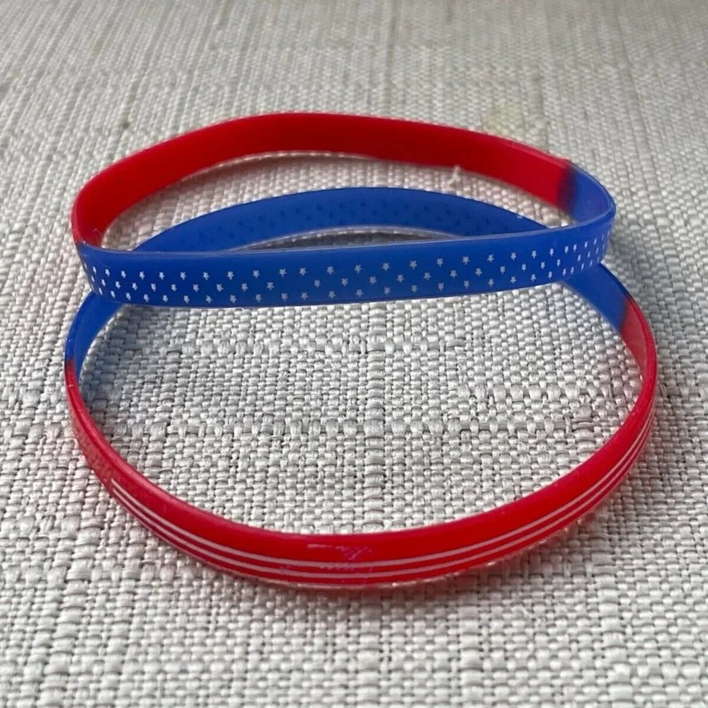 Patriot Bracelet Rubber Elastic US Flag Wrist Band 4th July Jewelry set of 2